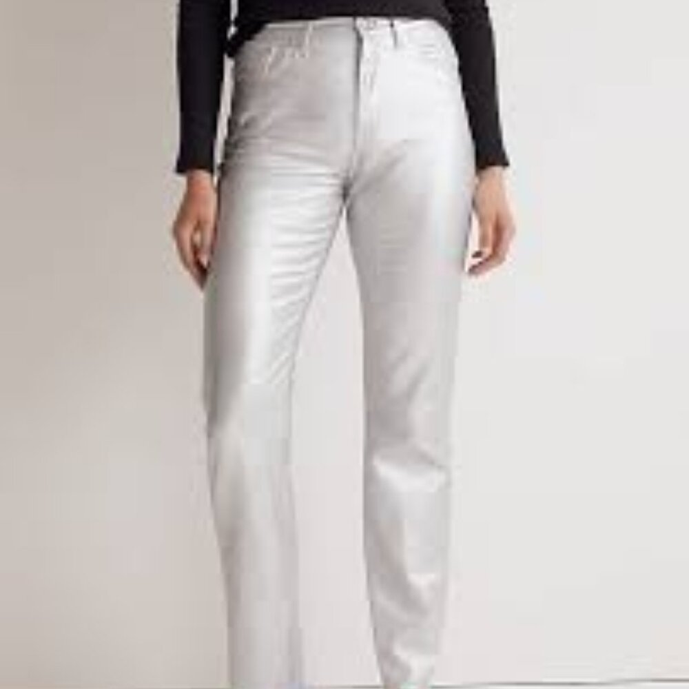 Madewell The 90s Straight Jean Silver Foil Womens 30 High Rise Stretch Metallic